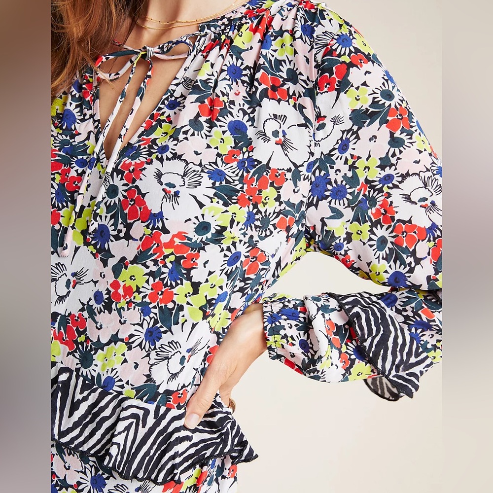 Lily and Lionel X Anthropologie Rina Multicolor Floral Zebra‎ Boho Midi Dress - Picture 2 of 11